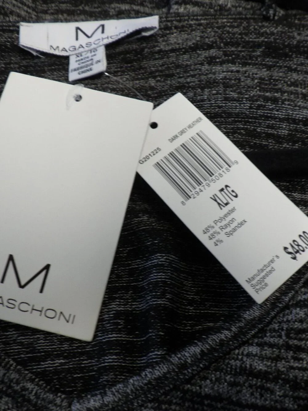Magaschoni V-Neck Dark Gray Black Heathered Knit Top NWT A588